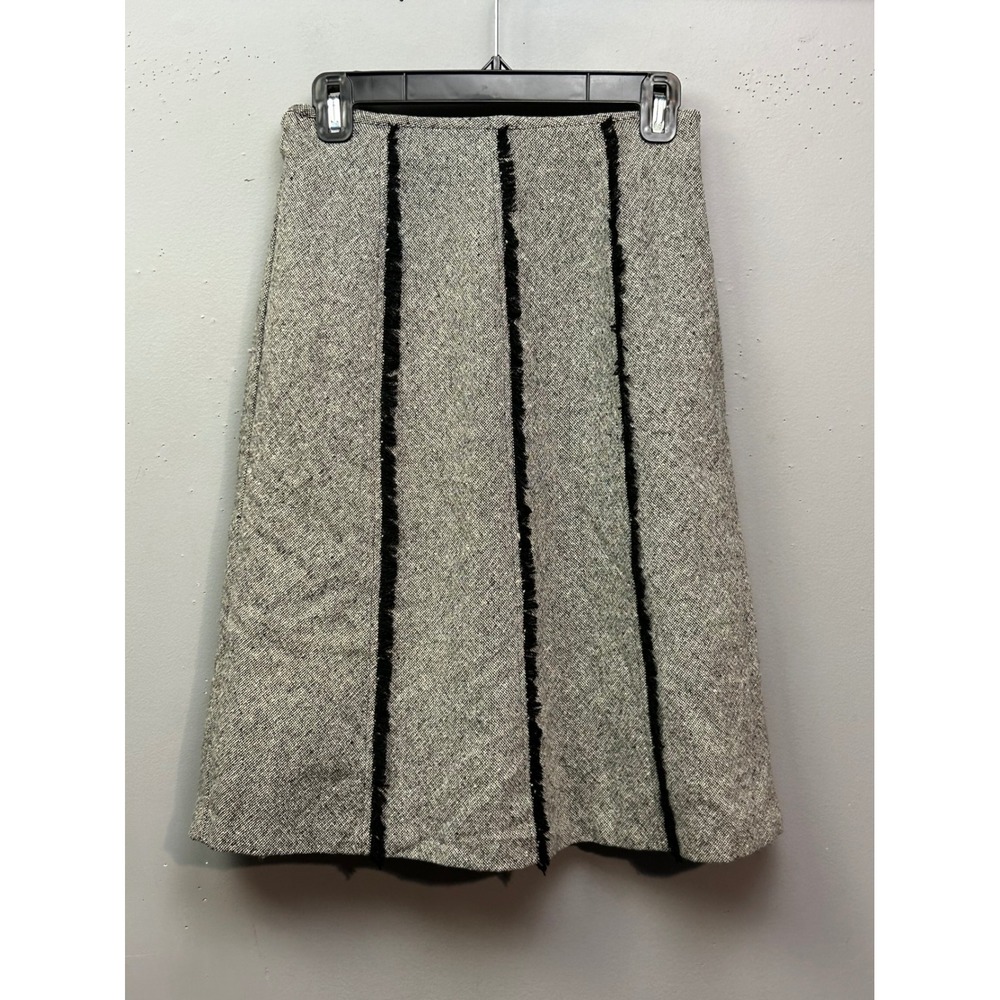DBC Skirt Womens XS Gray Black Tweed Linen Blend Fringed A-Line Knee Length